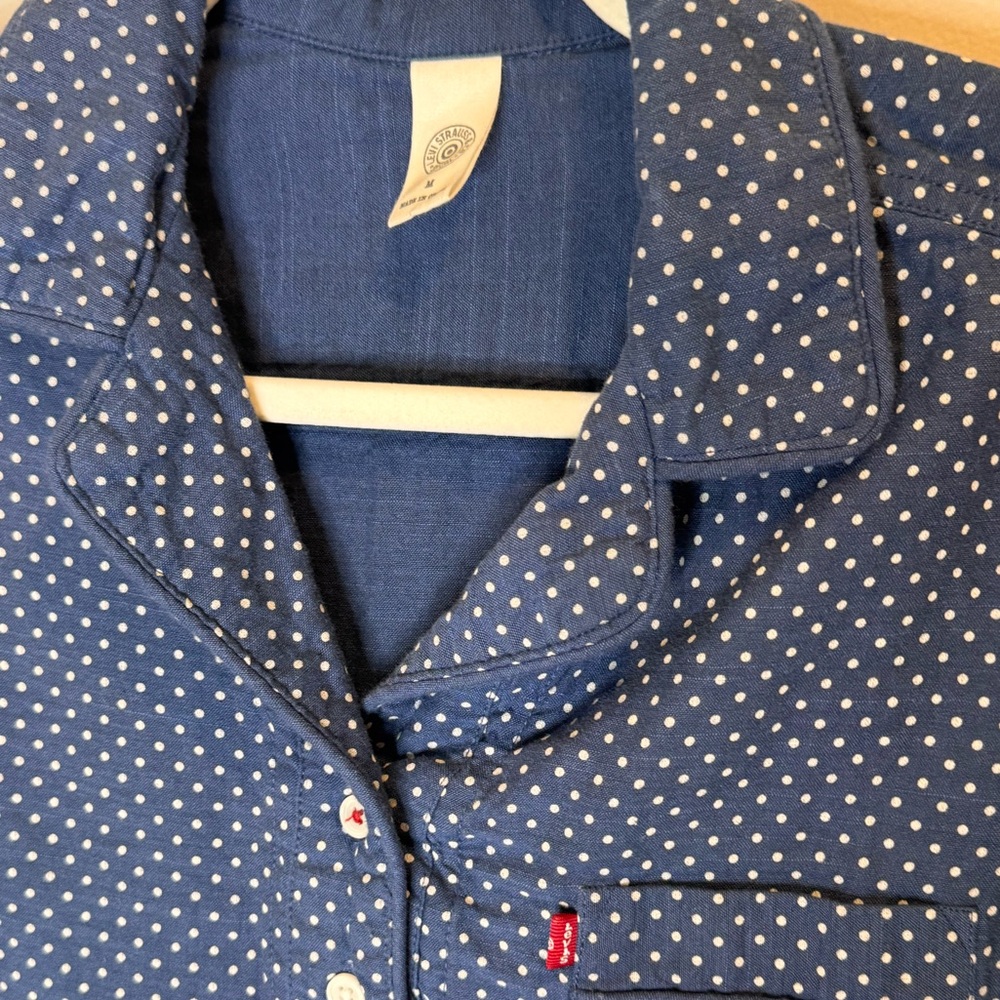 Levi's Navy Blue Button Down Shirt Dress with Polka Dots - Picture 3 of 5